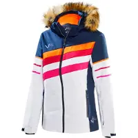 Black Crevice - Damen Skijacke - Kunstpelzbesatz - 8000mm Wassersäule | Farbe: Navy/Weiß | Größe: 36