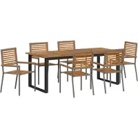 vidaXL 7-teiliges Garten Essset Grau Poly Rattan Akazie, Stapelbare Gartenstühle mit Kissen 2 Stück Grau Poly Rattan, Gartenstühle DesignMöbel Neu