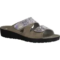 Rohde 1403-77 Pantolette, Damenschuhe, Earth (hellbraun), Leder, Weite F1/2 - Damenschuhe Pantolette / Zehentrenner, Braun, leder (velour bedruckt)