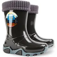 Demar Jungen Gummistiefel Kinderstiefel Gefüttert Regenstiefel mit Einlage Regenschuhe Wagen Schwarz Reflektiernd 31