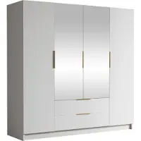 Mirjan 24 Kleiderschrank Sofia II 200, Schlafzimmer, mit Spiegel, Drehtürenschrank, mit Kleiderstange, Modern, Garderobenschrank, Metallgriffe (Farbe: Weiß + Gold)