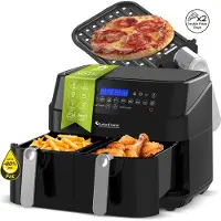 TurboTronic Doppel Heißluftfritteuse XXL - TT-DAF5 - Dual Zone Airfryer 9 Liter 2x4,5L Kammern Digital 12 Programme Smart Finish 1600W Inklusive Pizzableche Schwarz