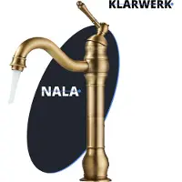 KLARWERK NALA | Vintage Hotel Gastro Messing Gold gebürstet hohe Badarmatur | Edelstahl Wasserhahn für hohe Waschbecken | Mischbatterie 2 Anschlüsse