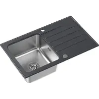Quadron Spülbecken 1-Becken Spüle | Größe: 78 x 48 x 19,5 cm | KENNETH 111 | Küchenspüle Edelstahlspüle aus SteelQ mit Siphon | Schwarz & Stahl