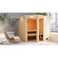 Karibu Sauna Innensauna Tabea Eckeinstieg Ofen 9 kW externe Strg easy 224x210x191 cm mit Dachkranz