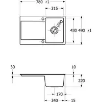 Villeroy & Boch Keramikspüle 33341FJ0, Siluet 45 flat Flächenbündige Spüle - inkl.
