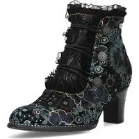 LAURA VITA Damen Stiefelette Blumenmuster Rüschen florale Knöpfe Elcodieo 224, Größe:37 EU, Farbe:Blau