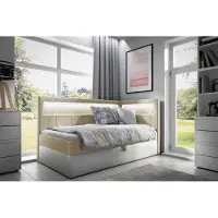 Fun-Möbel Boxspringbett Gästebett Kinderbett FABIAN Nr.3 90x200cm Weiss-Beige Seite Rechts