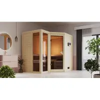 Karibu Sauna Innensauna Amara Eckeinstieg Ofen 9 kW externe Strg easy 236x184x208 cm ohne Dachkranz