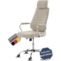 DELUKE Bürostuhl Ergonomisch FUGOR Schreibtischstuhl mit Rollen | Höhenverstellbarer Drehstuhl, Arbeitsstuhl mit Kopfstütze | Chefsessel, Computerstuhl 125 kg | Creme