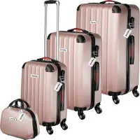 TecTake Hartschalenkoffer-Set Cleo 4-teilig, 3 Trolleys, 1 Beauty Case inkl. Kofferwaage und -anhänger
