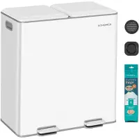 Songmics Mülleimer Küche, 2 x 30 L, 2 Fächer, Mülltrennsystem, Softclose, herausnehmbare Inneneimer, Pedalen, Stahl, weiß