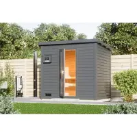 Karibu Saunahaus Hytti 3 : Terragrau : 9 kW Ofen + Steuergerät Easy Farbe: Terragrau Saunaofen: 9 kW Ofen + Steuergerät Easy