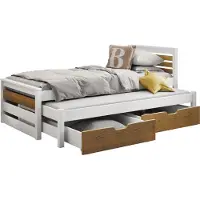 Mirjan 24 Kinderbett mit Ausziehbett Calwin 90, Bett mit Lattenrost, Holzkonstruktion, Kinderzimmerbett (Farbe: Weiß / Eiche, Größe: 90x200 cm)
