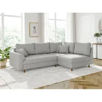 S-Style Möbel Kai - Ecksofa mit Braun Holzfüßen im skandinavischen Stil aus Hellgrau Cord-Stoff, Ottomane rechts