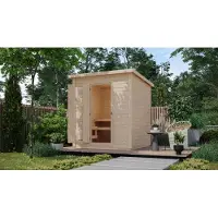 Karibu Saunahaus Außensauna Gartensauna Hytti 2 unbehandelt Ofen 9 KW externe Strg easy 38mm Massivholz 196x196x228 cm