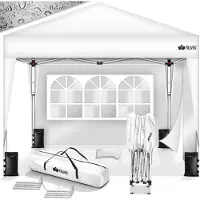 Tillvex Pavillon 3x3m Weiß wasserdicht mit 2 Seitenteilen + 4er Set Sandsäcke | Pop-Up Faltpavillon stabil & höhenverstellbar | Gartenzelt UV Schutz 50+ | Partyzelt mit Tasche für Garten