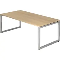 Bümö Schreibtisch Serie-R - Gestell: Silber, Größe: 200 x 100 cm, Nachbildung: Eiche