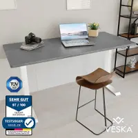 Veska Höhenverstellbarer Schreibtisch (140 x 70 cm) - Sitz- & Stehpult - Bürotisch Elektrisch Höhenverstellbar mit Touchscreen & Stahlfüßen - Weiß/Stein-Anthrazit