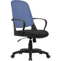 Dmora Bürostuhl Dbink, Mesh-Arbeitsstuhl mit Armlehnen, Ergonomischer Bürositz, 61x60h99/108 cm, Schwarz und Blau
