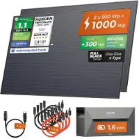 Solarway 1000Wp / 800W Balkonkraftwerk mit 1,6 kWh Speicher komplett Steckdose - 1,6 kWh Anker SOLIX 2 PRO Speicher