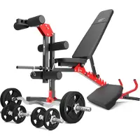 Marbo-sport Marbo Sport Set MH1_68KG_KIER | Verstellbare multifunktionale Trainingsbank + Curl Pult Scott-Bank + Beintrainer + Hantelstangen / Hantelscheiben Set 42 kg