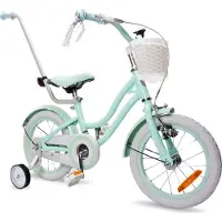 Sun baby Heart Bike Kinderfahrrad für Mädchen 14 Zoll, ab 3 Jahre, mit Stützrädern, abnehmbarer Schubstange, Korb, Klingel, Rücktrittbremse & V-Brake