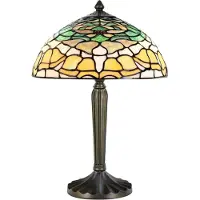 Casa Padrino Luxus Tiffany Tischleuchte Mehrfarbig / Bronze Ø 30 x H. 46 cm - Schreibtischleuchte - Hockerleuchte - Wohnzimmer Deko Leuchte - Scheibtisch Deko Leuchte - Tiffany Leuchten