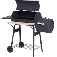 Outsunny Smoker Grill BBQ Holzkohlengrill Grillwagen Multifunktion mit 2 x Brennkammer Schornstein Metall + Tannenholz Schwarz 124 x 53 x 108 cm