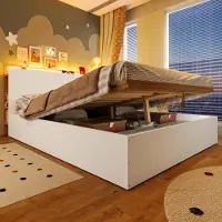 MODFU Paneelbett 140x200 Jugendbett mit USB Typ-C Ladefunktion,Doppelbett mit LED Beleuchtung,Bettgestell mit Multifunktionale Aufbewahrung,mit Matratze,Weiß