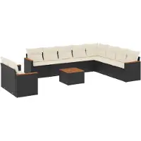 vidaXL 11-tlg. Garten-Sofagarnitur mit Kissen Schwarz Poly Rattan