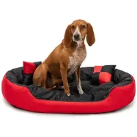 Lionto Hundebett, stilvolles 4-in-1 Hundekörbchen, wasserabweisend, kratzfest & pflegeleicht, 85x70 cm, rot/schwarz