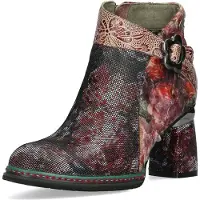 LAURA VITA Damen Stiefelette Leder Blumenmuster Schnalle in Blütenform Kinoao 11, Größe:38 EU, Farbe:Rot
