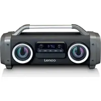 Lenco SPR-100BK - Spritzwasserfester Bluetooth-Lautsprecher UKW Radio USB und SD mit Lichteffekten - Schwarz