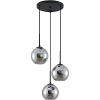 LINDBY Hängelampe Jurian, 32 cm, 3-flg., schwarz/rauch, Glas
