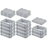 Proregal SuperSparSet 10x Eurobehälter mit Geschlossenem Griff und Auflagedeckel HxBxT 12 x 30 x 40 cm 11 Liter Grau Eurobox Transportbox