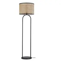 LINDBY Stehleuchte Yaelle, 146 cm hoch, Rattan, schwarz, E27 , Yaelle, Holz, für Wohnzimmer, Holz, Skandinavisch