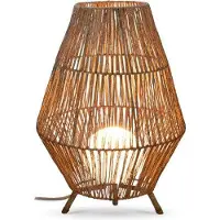 Licht-Erlebnisse Tischleuchte Rattan Ø 48 cm H: 72 cm groß Dreibein Natur E27 Kabel Schalter Beistelllampe Nachttischlampe