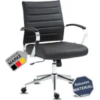 DELUKE Bürostuhl Ergonomisch EVOK Schreibtischstuhl Echtleder | Höhenverstellbarer Drehstuhl, Arbeitsstuhl mit Armlehne | Chefsessel, Computerstuhl 130 kg | Schwarz