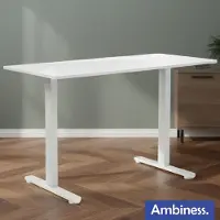 Ambiness Höhenverstellbarer Schreibtisch FlexxPro | Durchgehende Arbeitsplatte | Inkl. LED-Bedienfeld & Kabeldurchführung | elektrisch stufenlos & ergonomisch | 135x60cm Weiß