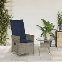 vidaXL Möbel Outdoor-Stuhl/Picknickstuhl - Gartensessel Verstellbar mit Kissen Grau Poly Rattan - 56x59x92 cm Top7334699