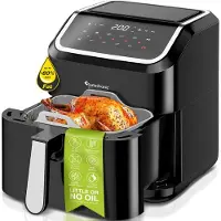 TurboTronic Airfryer XL AirChef - 5L - 1600W - Heißluftfritteuse - Duale Heizung - 50ºC bis 200ºC - 10 Kochprogramme - Schwarz