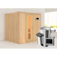 Karibu Sauna Innensauna Daria Fronteinstieg Ofen 3,6 kW externe Strg.easy 196x170x198 cm ohne Dachkranz mit Energiespartür
