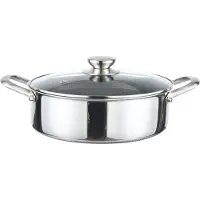 Cheffinger Schmortopf 28 cm aus Edelstahl mit Glasdeckel Antihaft - Wabenstruktur Bräter