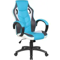 Dmora Gaming-Stühl Caloundra, Gaming-Sessel für Erwachsene, Schreibtischstuhl, 66x61h104/114 cm, Himmelblau und Weiß