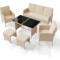 Juskys Polyrattan Gartenmöbel Sitzgruppe Turin Set 6 teilig - Outdoor Möbel Creme / Sand