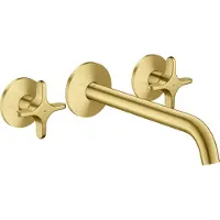 Hansgrohe AXOR One 3-Loch Waschtischarmatur Unterputzmodell für Wandmontage, Auslauf 220mm, mit Kreuzgriffen, 48140950, Farbe: Brushed Brass