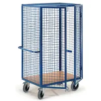 ROLLCART Gitter-Schrankwagen mit Stangenverschluss, Schiebegriff und Grundboden 980x700mm im Buchedekor