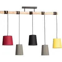 LINDBY Hängelampe Amilia, Stoff, 5-flg., rot/grau/gelb, E27
