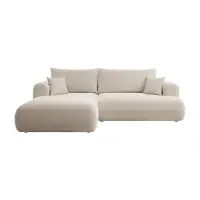 Selsey Ecksofa OVO mit Schlaffunktion, Bettkasten, Ottomane links, Boucle-Bezug in Beige
